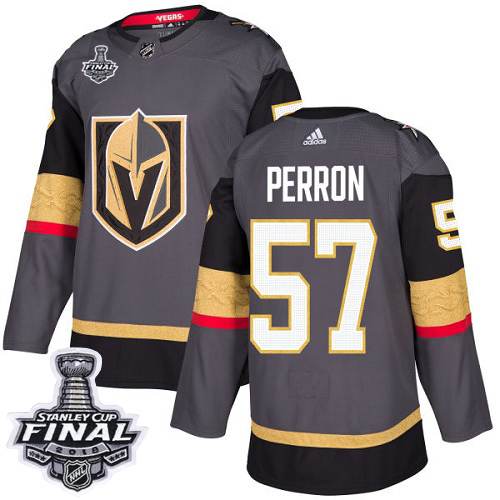 Adidas Golden Knights #57 David Perron Grey Home Authentic 2018 Stanley Cup Final Stitched Youth NHL Jersey